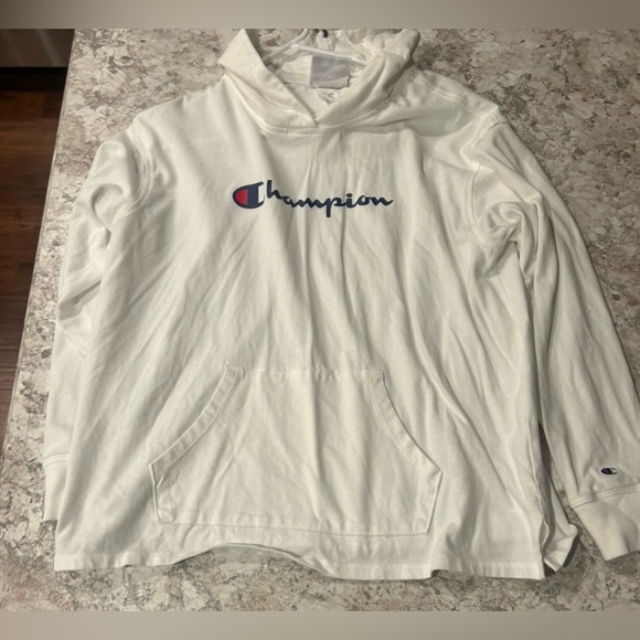 Champion Women's Long Sleeve pullover Hoodie Tshirt Large White Kangaroo Pocket - Picture 6 of 9